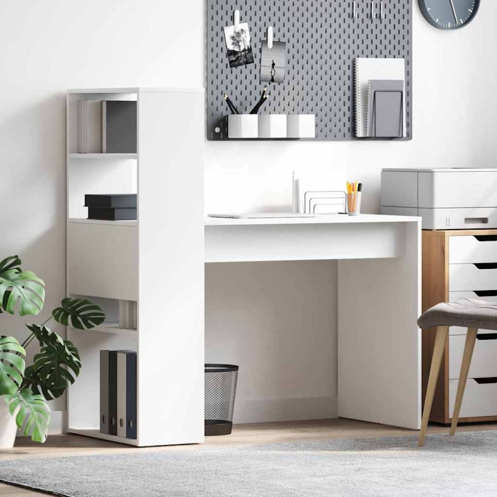 vidaXL Birou cu raft cu depozitare Alb 113 x 54 x 120 cm Lemn compozit