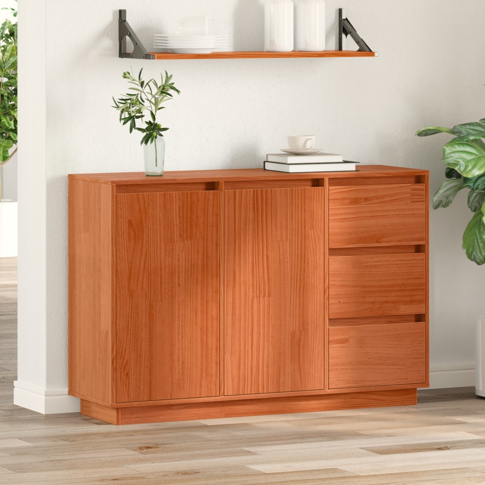 vidaXL Bufet cu sertar cu depozitare cu ușă Maro 111 x 34 x 75 cm Lemn masiv de pin