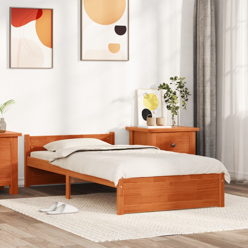 vidaXL Cadru de pat cu headboard Maroniu cerat 205.5 x 95.5 x 51 cm