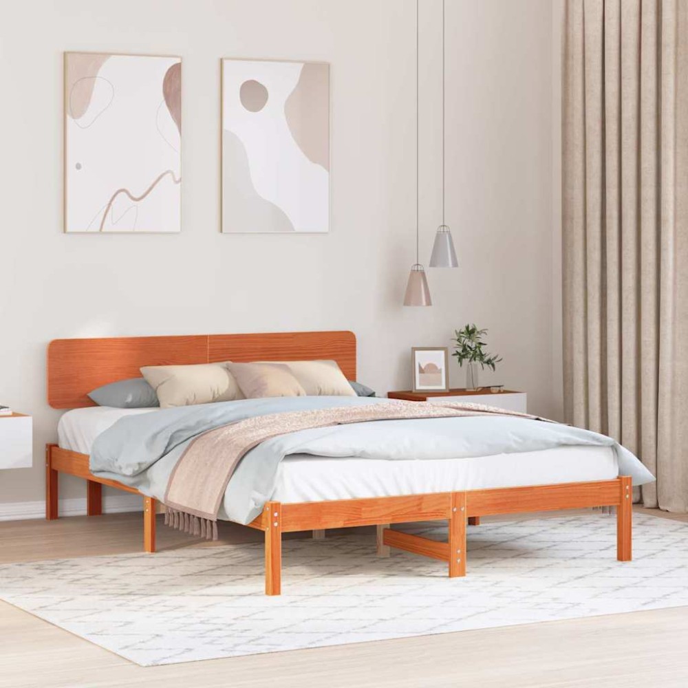 vidaXL Cadru de pat cu headboard Maro ceruit 206.5 x 165.5 x 74 cm