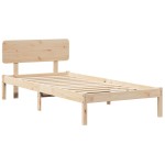 vidaXL Cadru de pat cu headboard natural 75 x 190 cm Lemn masiv de pin vidaXL Cadru de pat cu headboard natural 75 x 190 cm Lemn masiv de pin