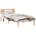 vidaXL Cadru de pat cu headboard natural 75 x 190 cm Lemn masiv de pin vidaXL Cadru de pat cu headboard natural 75 x 190 cm Lemn masiv de pin