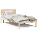 vidaXL Cadru de pat cu headboard natural 75 x 190 cm Lemn masiv de pin vidaXL Cadru de pat cu headboard natural 75 x 190 cm Lemn masiv de pin