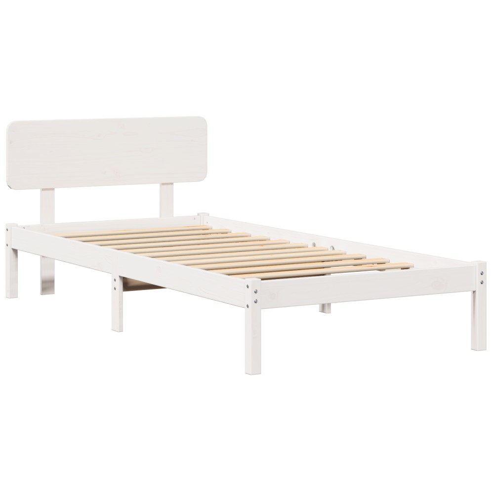 vidaXL Cadru de pat cu headboard Alb 75 x 190 cm Lemn masiv de pin