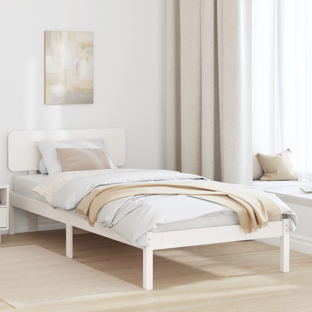 vidaXL Cadru de pat cu headboard Alb 75 x 190 cm Lemn masiv de pin