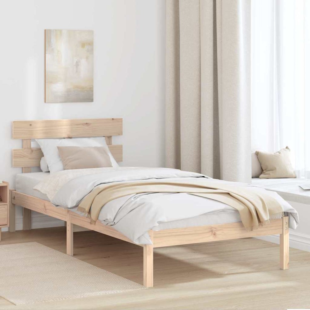 vidaXL Cadru de pat cu headboard Maro 100 x 200 cm Lemn masiv de pin