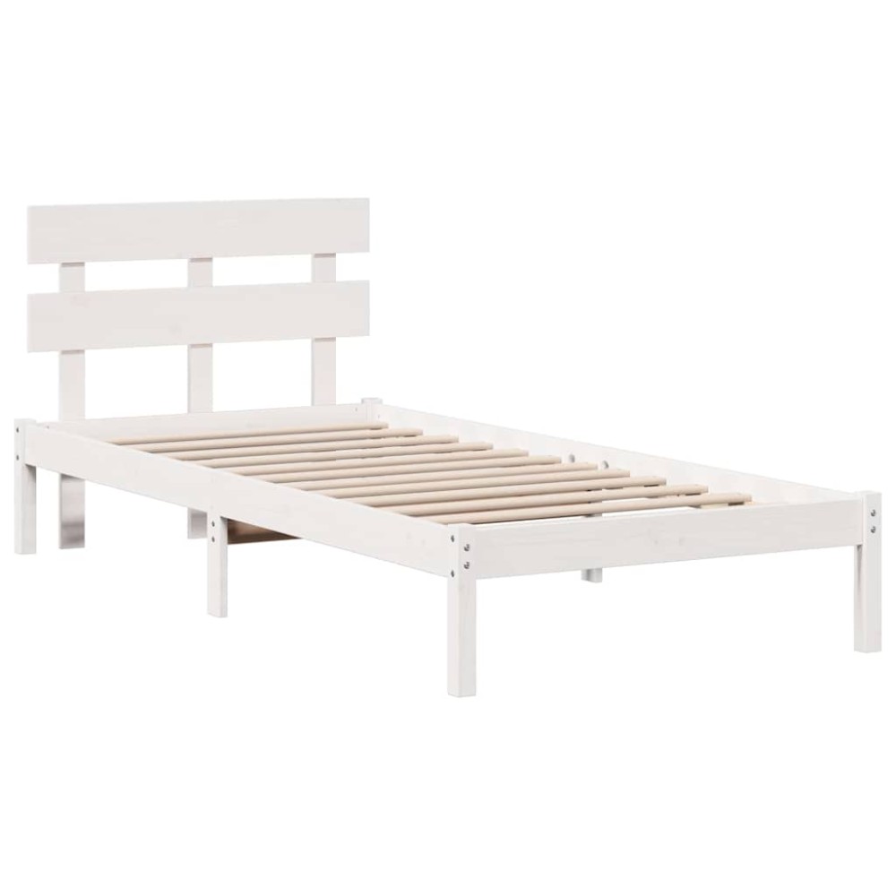 vidaXL Cadru de pat cu headboard Alb 100 x 200 cm Lemn masiv de pin