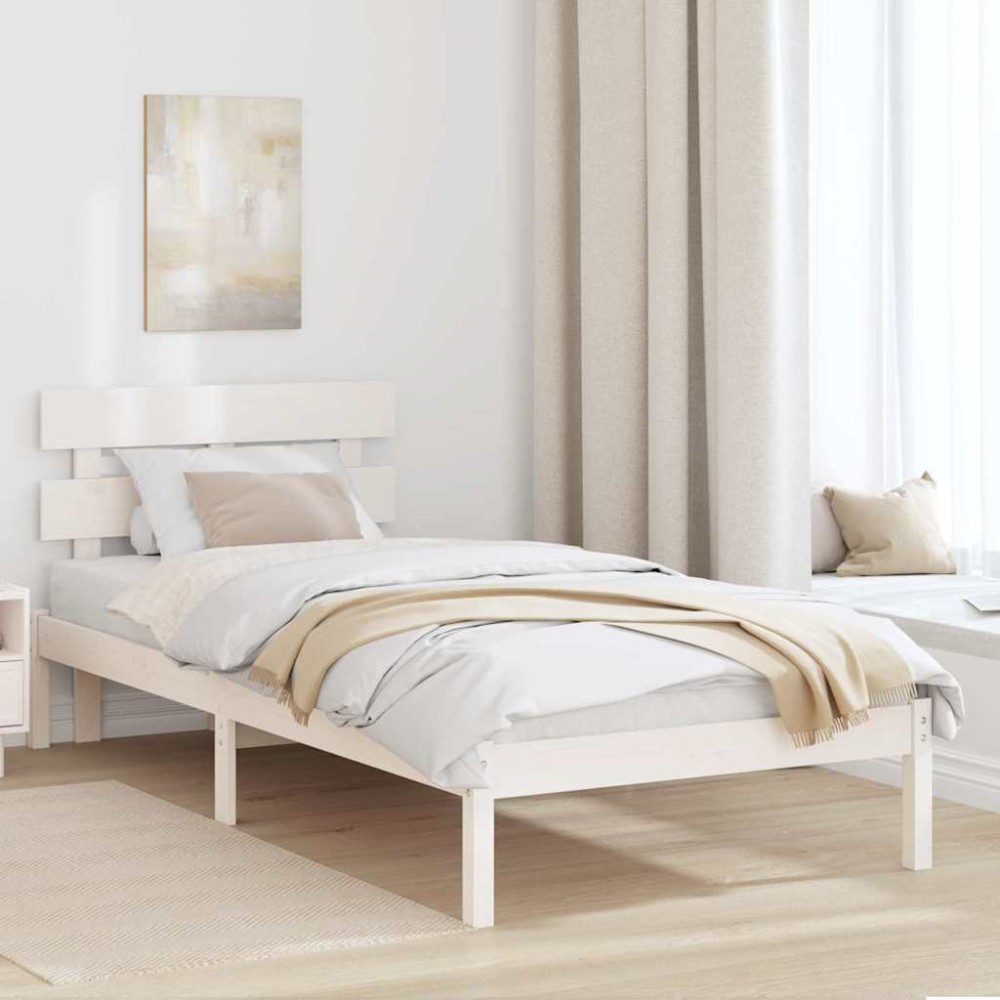 vidaXL Cadru de pat cu headboard Alb 100 x 200 cm Lemn masiv de pin
