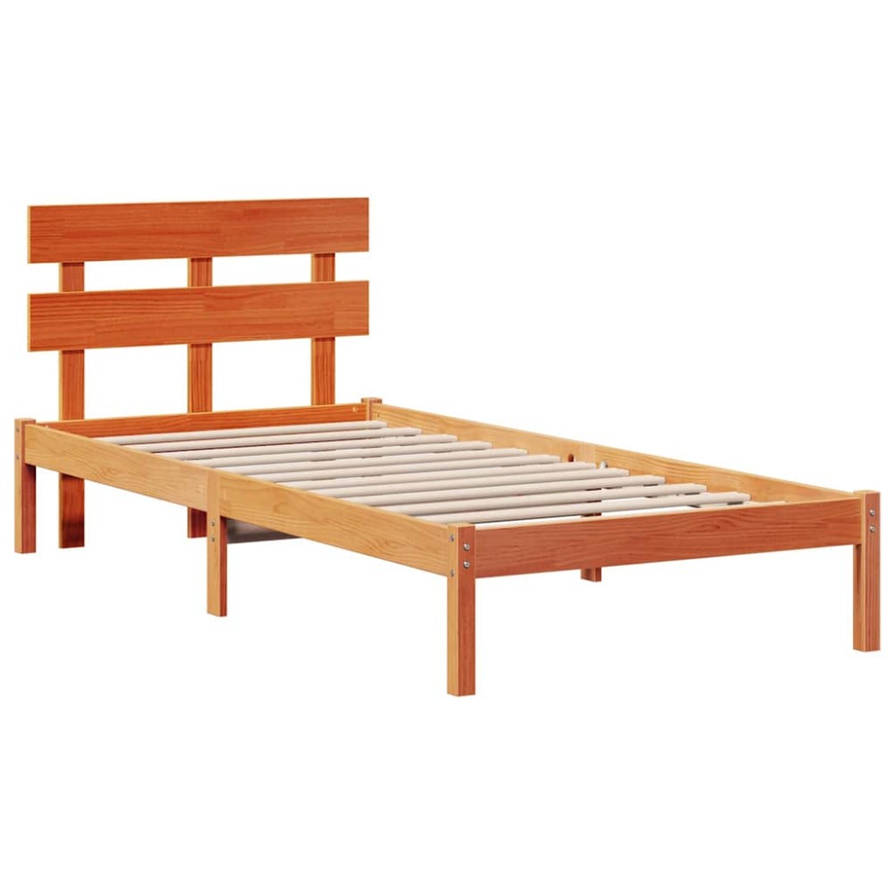 vidaXL Cadru de pat cu headboard Maro 100 x 200 cm Lemn masiv de pin
