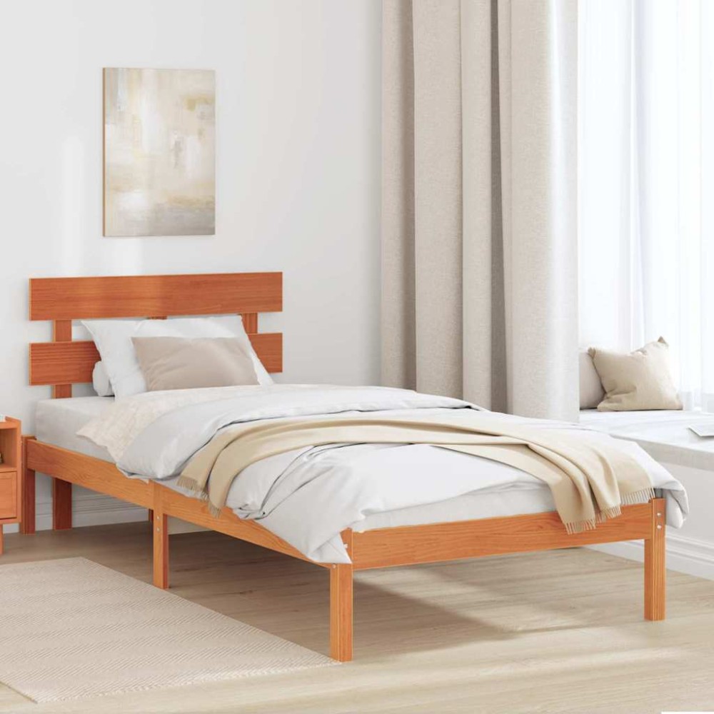 vidaXL Cadru de pat cu headboard Maro 100 x 200 cm Lemn masiv de pin