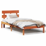 vidaXL Cadru de pat cu headboard Maro 100 x 200 cm Lemn masiv de pin vidaXL Cadru de pat cu headboard Maro 100 x 200 cm Lemn masiv de pin