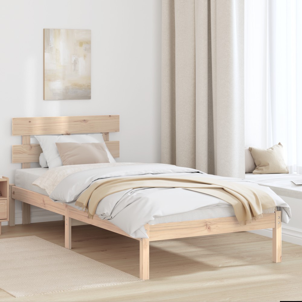 vidaXL Cadru de pat cu headboard Maro 75 x 190 cm Lemn masiv de pin