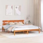 vidaXL Cadru de pat cu headboard Maro 200 x 200 cm Lemn masiv de pin vidaXL Cadru de pat cu headboard Maro 200 x 200 cm Lemn masiv de pin