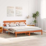 vidaXL Cadru de pat cu headboard Maro 200 x 200 cm Lemn masiv de pin vidaXL Cadru de pat cu headboard Maro 200 x 200 cm Lemn masiv de pin