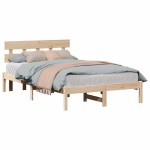 vidaXL Cadru de pat cu headboard Maro 120 x 200 cm Lemn masiv de pin