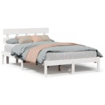 vidaXL Cadru de pat cu headboard Alb 120 x 200 cm Lemn masiv de pin