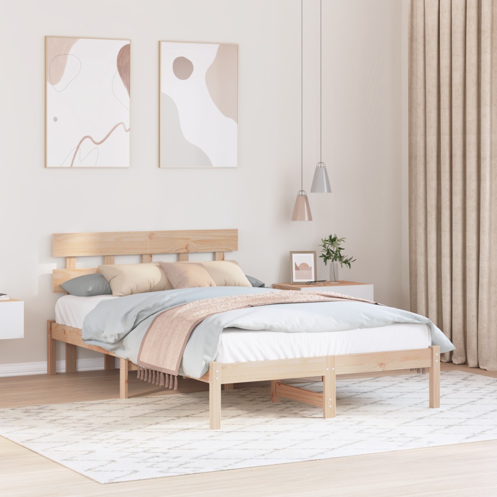 vidaXL Cadru de pat cu headboard Maro 140 x 190 cm Lemn masiv de pin