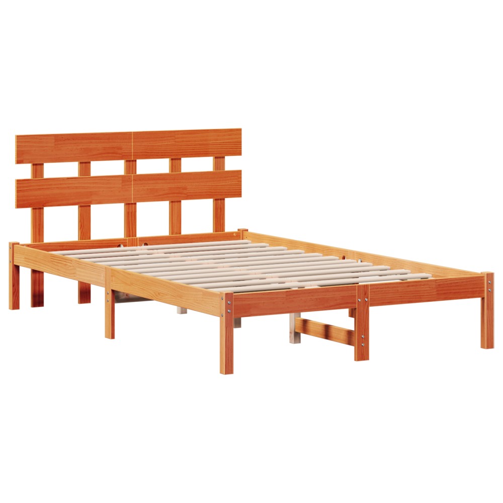 vidaXL Cadru de pat cu headboard Maro 140 x 190 cm Lemn masiv de pin