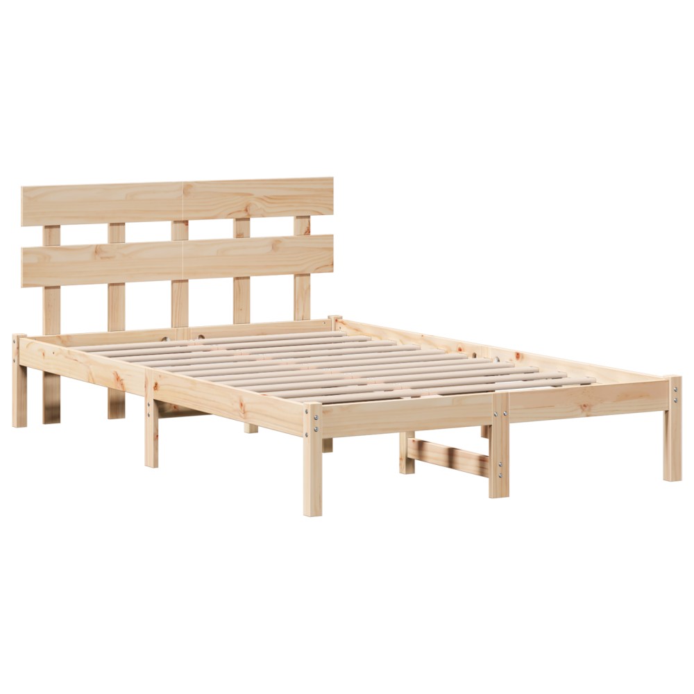 vidaXL Cadru de pat cu headboard Maro 135 x 190 cm Lemn masiv de pin