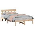 vidaXL Cadru de pat cu headboard Maro 135 x 190 cm Lemn masiv de pin vidaXL Cadru de pat cu headboard Maro 135 x 190 cm Lemn masiv de pin