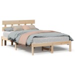vidaXL Cadru de pat cu headboard Maro 135 x 190 cm Lemn masiv de pin vidaXL Cadru de pat cu headboard Maro 135 x 190 cm Lemn masiv de pin