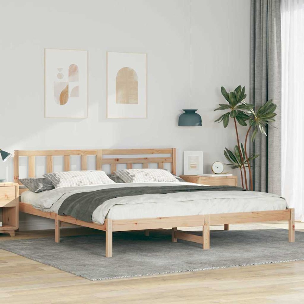 vidaXL Cadru de pat cu headboard Maro 200 x 200 cm Lemn masiv de pin