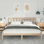 vidaXL Cadru de pat cu headboard Maro 200 x 200 cm Lemn masiv de pin vidaXL Cadru de pat cu headboard Maro 200 x 200 cm Lemn masiv de pin