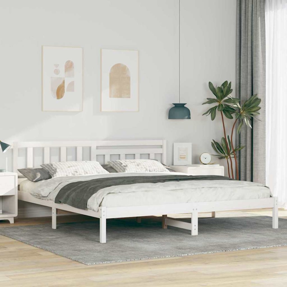 vidaXL Cadru de pat cu headboard Alb 200 x 200 cm Lemn masiv de pin