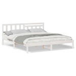 vidaXL Cadru de pat cu headboard Alb 200 x 200 cm Lemn masiv de pin vidaXL Cadru de pat cu headboard Alb 200 x 200 cm Lemn masiv de pin