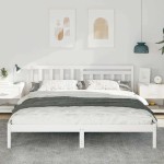 vidaXL Cadru de pat cu headboard Alb 200 x 200 cm Lemn masiv de pin vidaXL Cadru de pat cu headboard Alb 200 x 200 cm Lemn masiv de pin