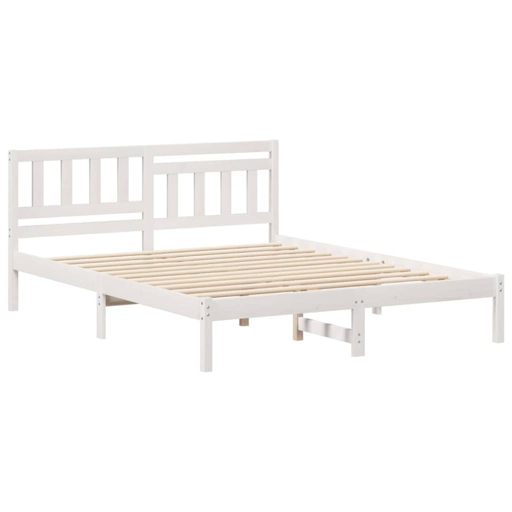 vidaXL Cadru de pat cu headboard Alb 160 x 200 cm Lemn masiv de pin