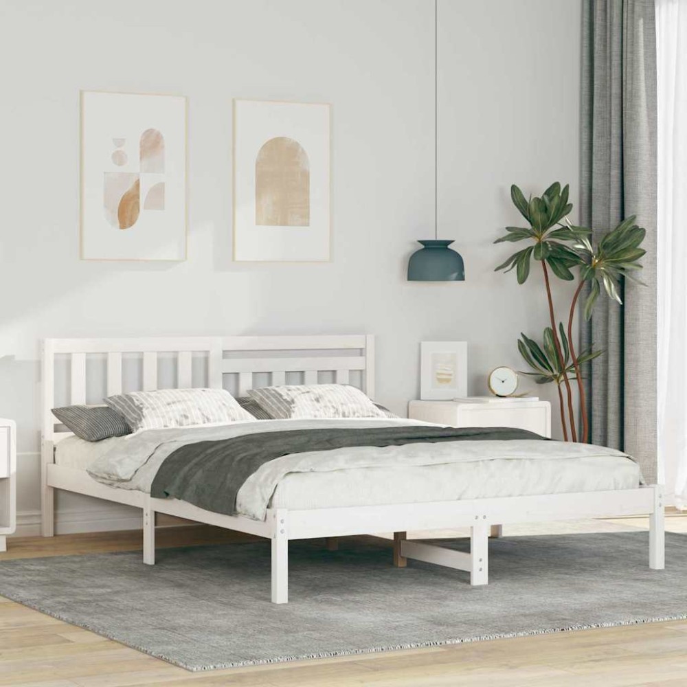 vidaXL Cadru de pat cu headboard Alb 160 x 200 cm Lemn masiv de pin