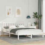 vidaXL Cadru de pat cu headboard Alb 160 x 200 cm Lemn masiv de pin vidaXL Cadru de pat cu headboard Alb 160 x 200 cm Lemn masiv de pin