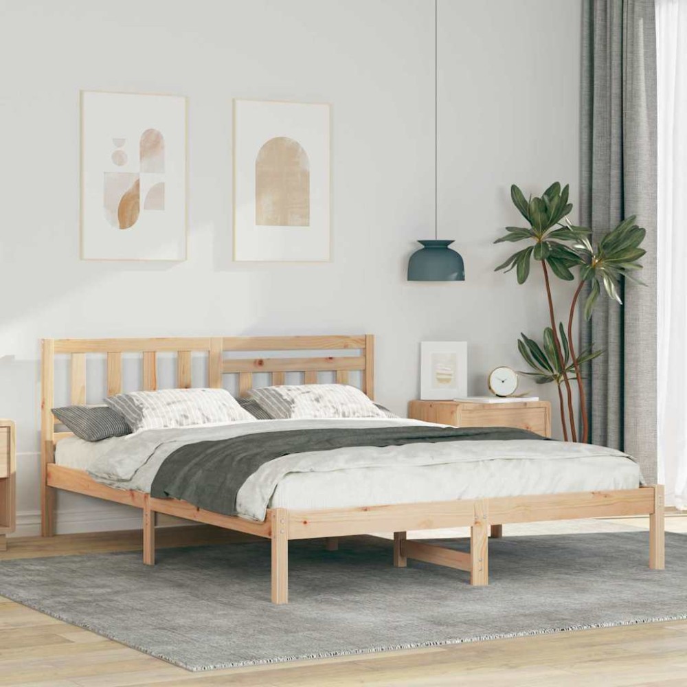 vidaXL Cadru de pat cu headboard Maro 150 x 200 cm Lemn masiv de pin