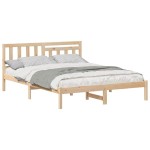 vidaXL Cadru de pat cu headboard Maro 140 x 200 cm Lemn masiv de pin vidaXL Cadru de pat cu headboard Maro 140 x 200 cm Lemn masiv de pin