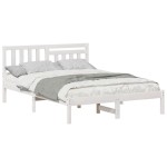 vidaXL Cadru de pat cu headboard Alb 140 x 190 cm Lemn de pin masiv
