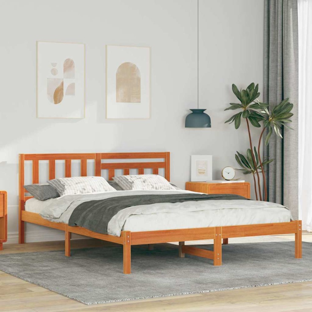 vidaXL Cadru de pat Maro ceruit 140 x 190 cm Lemn masiv de pin
