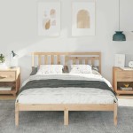 vidaXL Cadru de pat cu headboard Maro 135 x 190 cm Lemn masiv de pin vidaXL Cadru de pat cu headboard Maro 135 x 190 cm Lemn masiv de pin