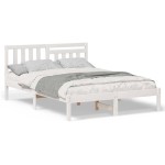 vidaXL Cadru de pat cu headboard Alb 135 x 190 cm Lemn masiv de pin