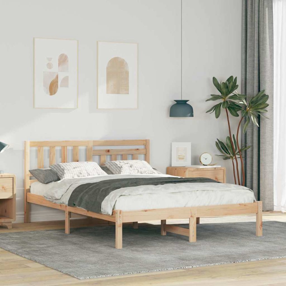 vidaXL Cadru de pat cu headboard Maro 120 x 190 cm Lemn masiv de pin