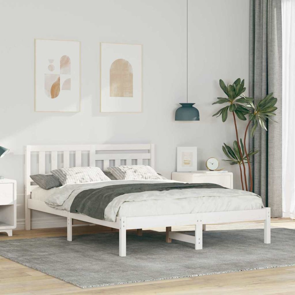 vidaXL Cadru de pat cu headboard Alb 120 x 190 cm Lemn masiv de pin
