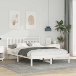 vidaXL Cadru de pat cu headboard Alb 120 x 190 cm Lemn masiv de pin
