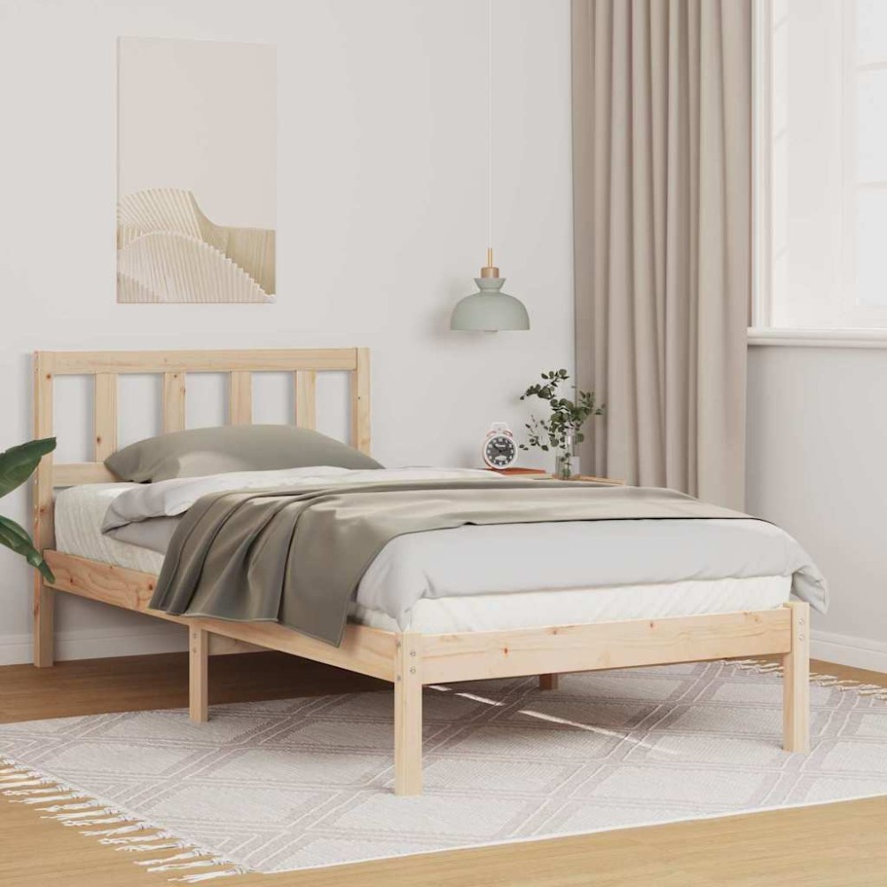 vidaXL Cadru de pat cu headboard Maro 100 x 200 cm Lemn masiv de pin