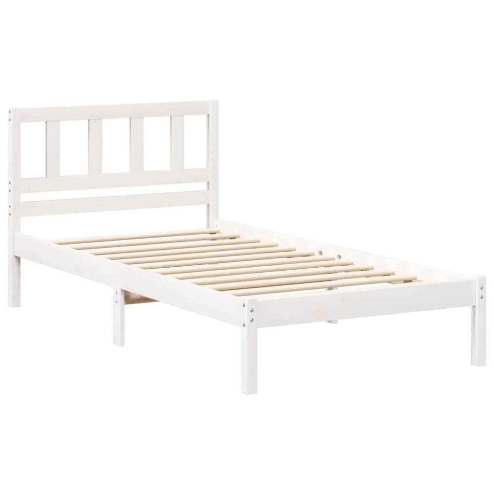 vidaXL Cadru de pat cu headboard Alb 75 x 190 cm Lemn masiv de pin