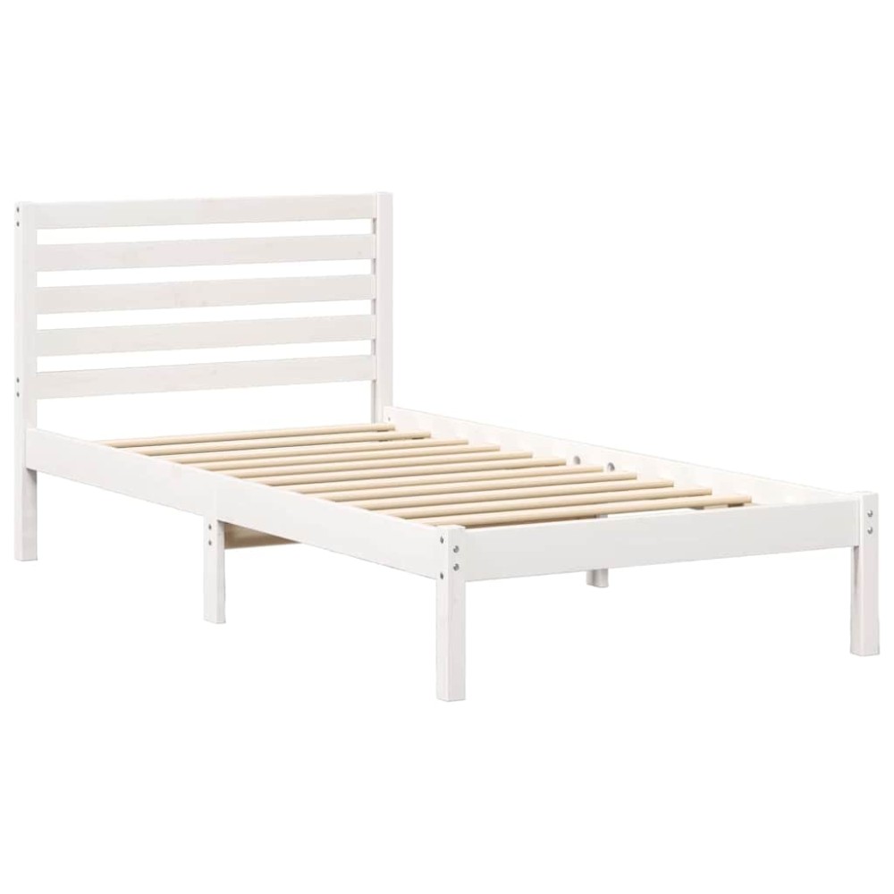 vidaXL Cadru de pat cu headboard Alb 100 x 200 cm Lemn masiv de pin