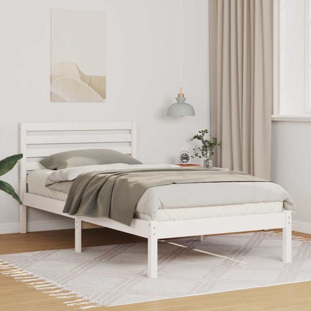 vidaXL Cadru de pat cu headboard Alb 100 x 200 cm Lemn masiv de pin