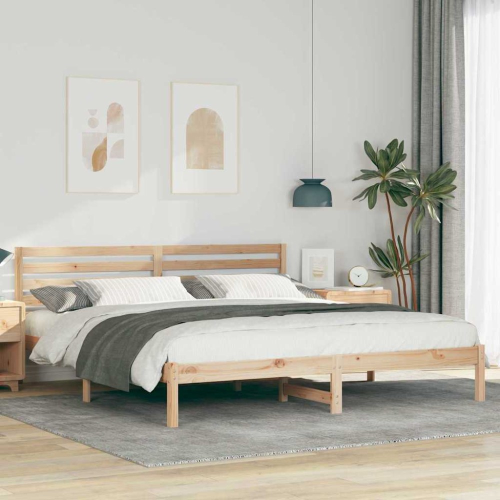 vidaXL Cadru de pat cu headboard Maro 200 x 200 cm Lemn masiv de pin