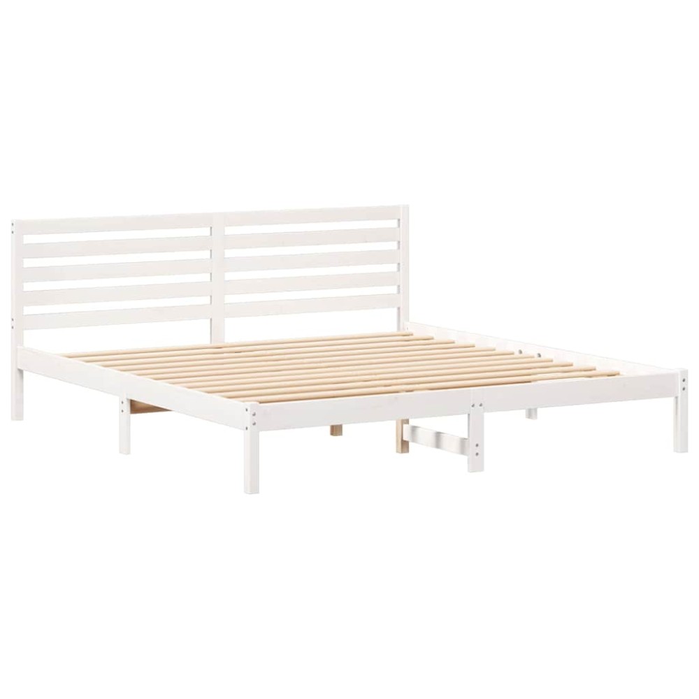 vidaXL Cadru de pat cu headboard Alb 200 x 200 cm Lemn masiv de pin
