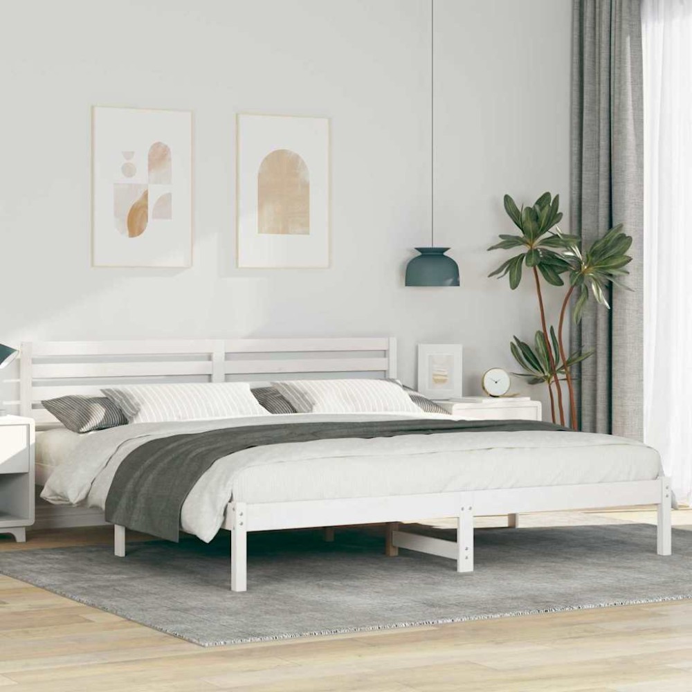 vidaXL Cadru de pat cu headboard Alb 200 x 200 cm Lemn masiv de pin