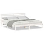vidaXL Cadru de pat cu headboard Alb 200 x 200 cm Lemn masiv de pin vidaXL Cadru de pat cu headboard Alb 200 x 200 cm Lemn masiv de pin
